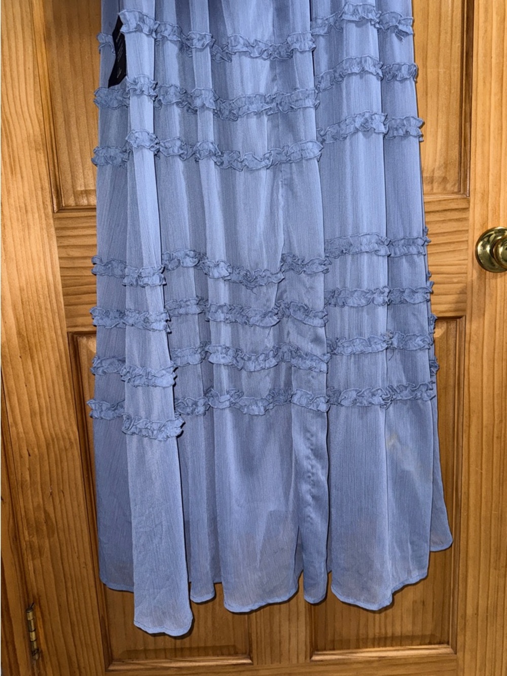 NWT Lulu's Enchantingly Sweet Slate Blue Chiffon Backless Maxi - M - Picture 12 of 16